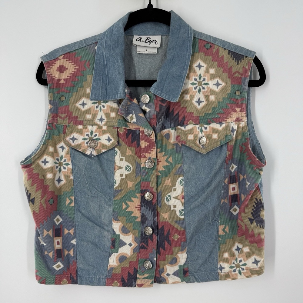 A. Byer Vest Womens L Button Up Sleeveless Western Rodeo Aztec Country Cowgirl